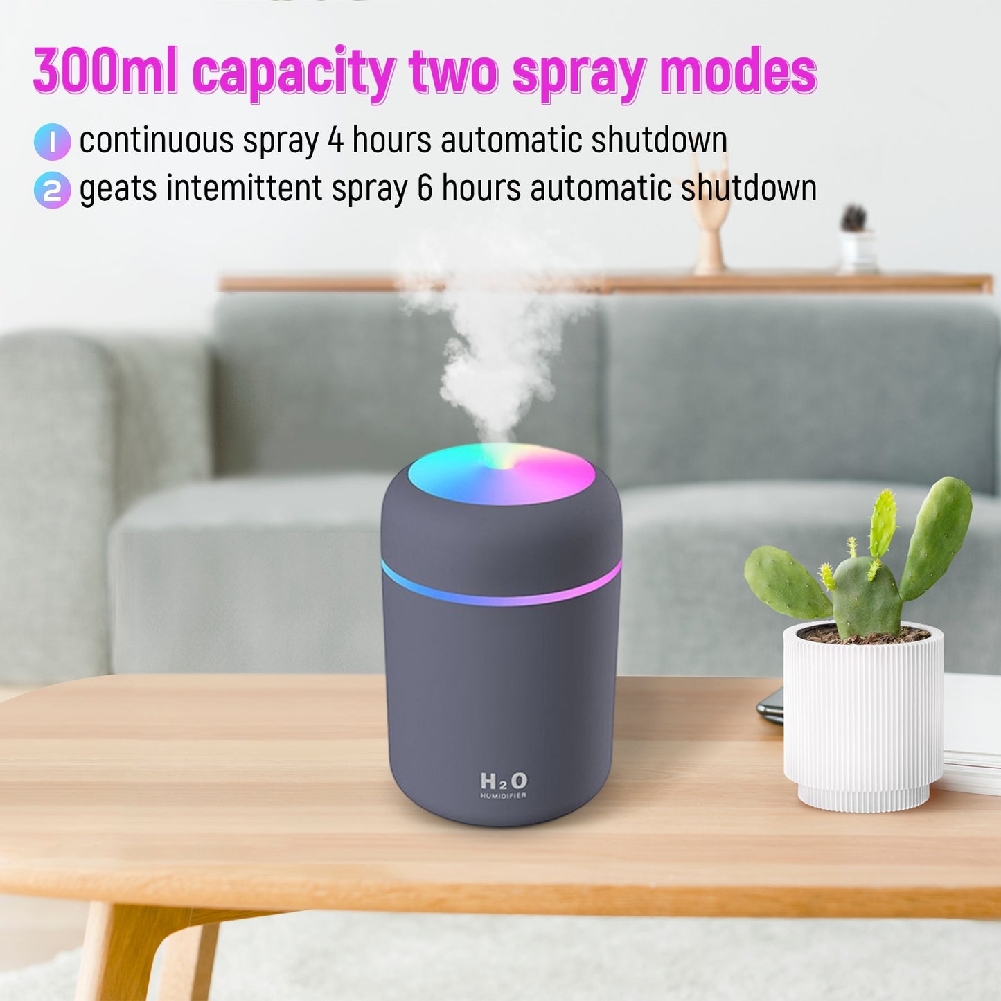 Portable Air Humidifier 300ml Ultrasonic Aroma Essential Oil Diffuser USB Cool Mist Maker Purifier Aromatherapy for Car Home